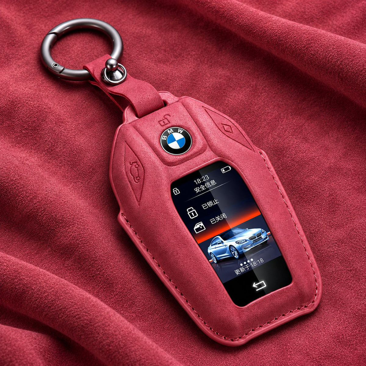 Valenci Keys BMW suede key cover — Type F, Volcanic Red
