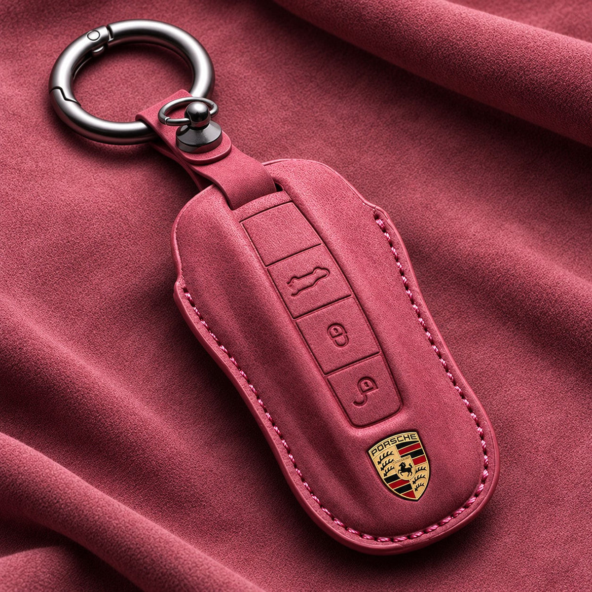 Valenci Keys Porsche suede key cover — Type A, Volcanic Red